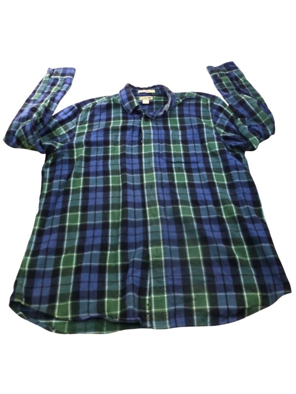 L.L. Bean Mens Traditional Fit Blue & Green Plaid Flannel Shirt L-REG 100% Cotto